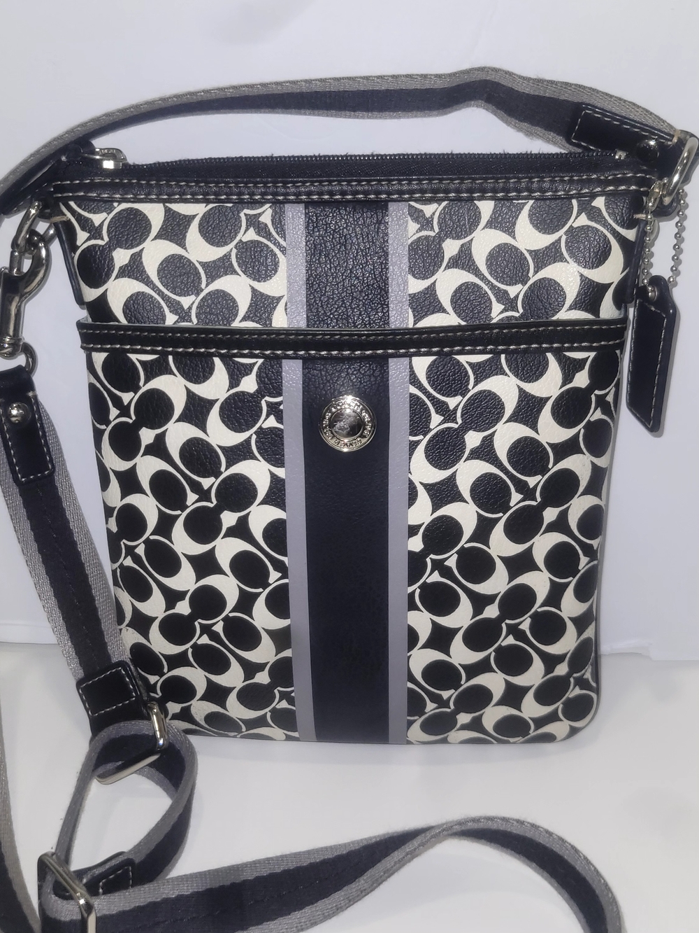 Coach  Chelsea Crossbody Bag with Adjustable Stripe Strap - Black & Gray